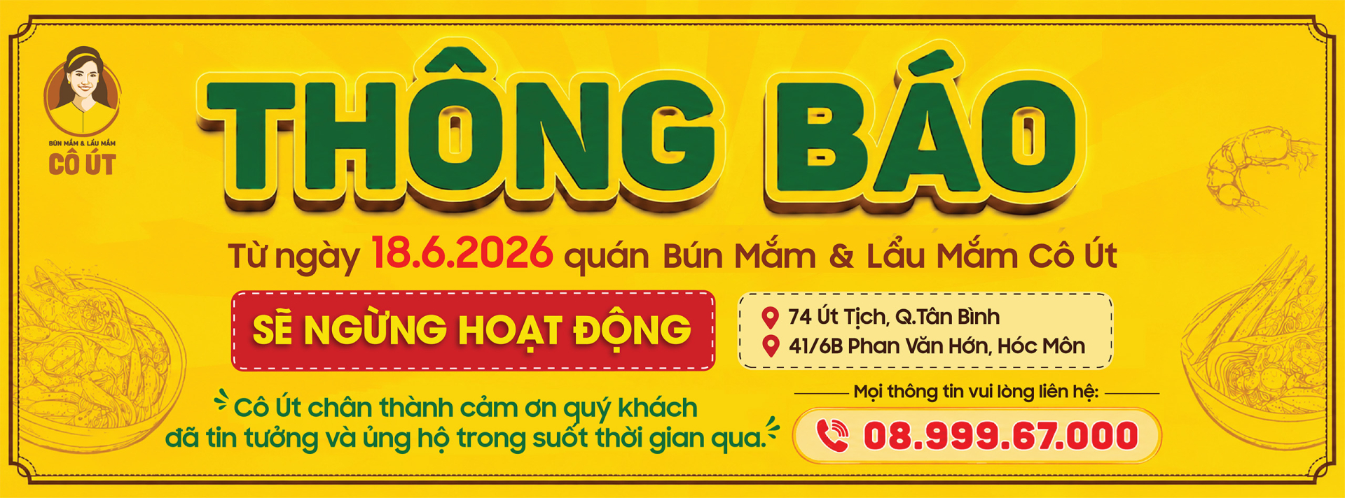 bunmamlaumamcout thông báo đóng cửa